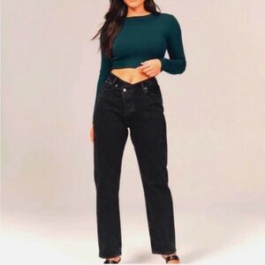 Abercrombie High Rise Dad Jean in washed black, crossover waist